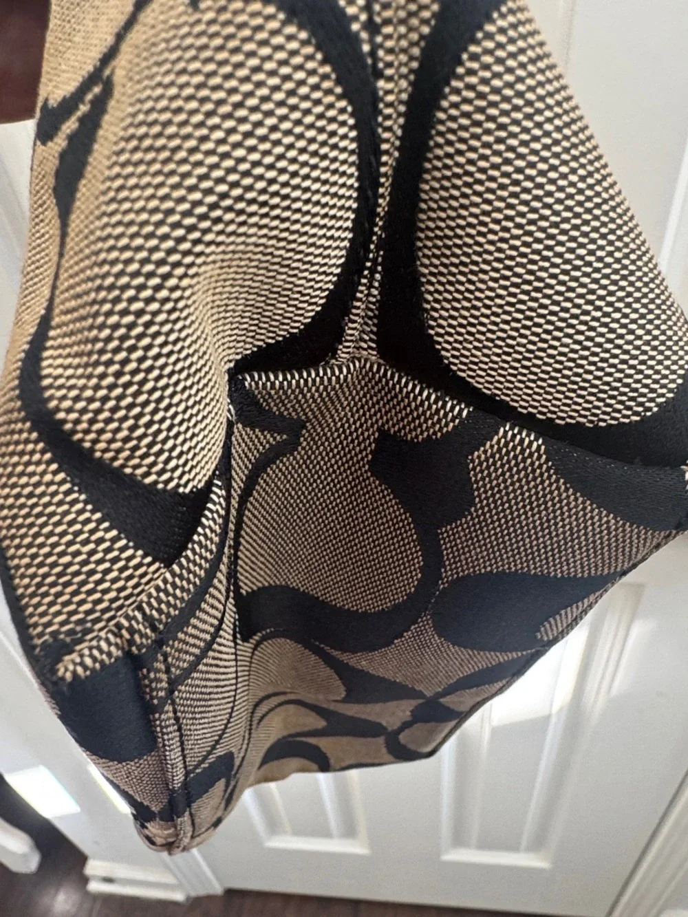 Coach Black and Khaki Signature Canvas Shoulder Bag